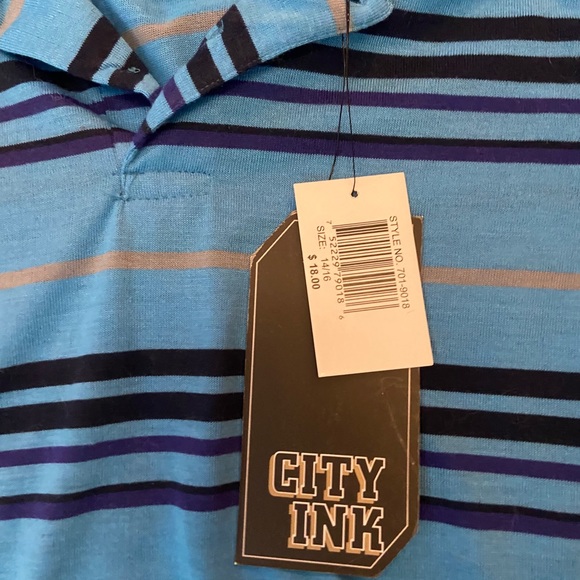 NWT Kid’s Boy’s Blue Striped Polo Shirt 14/16 - Picture 7 of 8